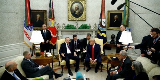 U.S. President Donald Trump, Turkish President Recep Tayyip Erdogan and Republican senators meeting in the Oval Office of the White House, Washington, Nov. 13, 2019 (AP photo by Patrick Semansky).