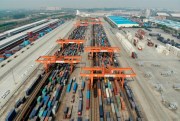 An aerial view of the Qingbaijiang Railway Port, where freight trains travel between China and Europe, in Chengdu city, Sichuan province, China, April 30, 2019 (Imaginechina photo by Yi Fang via AP Images).