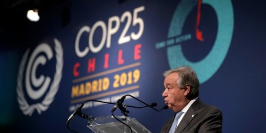 U.N. Secretary-General Antonio Guterres delivers a speech at the COP25 conference in Madrid, Spain, Dec. 12, 2019 (AP photo by Manu Fernandez).