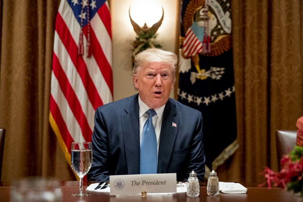 President Donald Trump at a luncheon with members of the United Nations Security Council in the Cabinet Room at the White House, Washington, Dec. 5, 2019 (AP photo by Andrew Harnik).