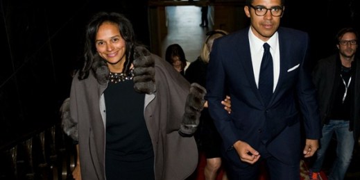 Isabel dos Santos and her husband, Sindika Dokolo, arrive for a ceremony at the City Hall in Porto, Portugal, Jan. 6, 2020 (AP photo by Paulo Duarte).