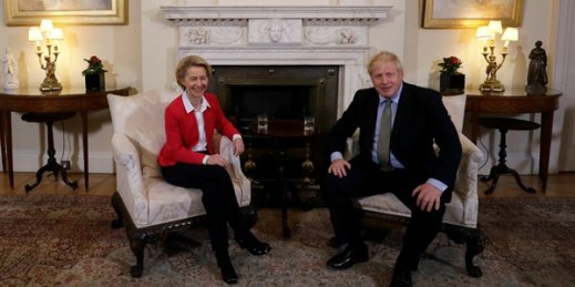 British Prime Minister Boris Johnson meets with European Commission President Ursula von der Leyen at 10 Downing Street, in London, Jan. 8, 2020 (AP photo by Kirsty Wigglesworth).