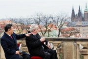 Czech President Milos Zeman, right, and his Chinese counterpart Xi Jinping on the terrace of the Strahov Monastery in Prague, Czech Republic, March 30, 2016 (Photo by Rene Fluger for CTK via AP Images).
