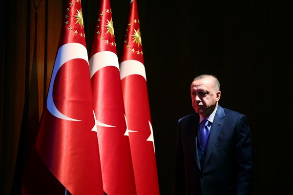 Turkish President Recep Tayyip Erdogan arrives to deliver a speech at an event in Ankara, Dec. 30, 2019 (Presidential Press Service photo via AP Images).