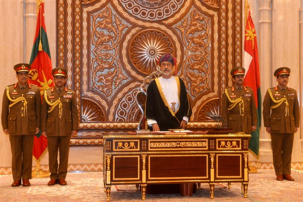 Oman’s new sultan, Haitham bin Tariq al-Said, at the Royal Family Council in Muscat, Oman, Jan. 11, 2020 (Oman News Agency photo via AP Images).