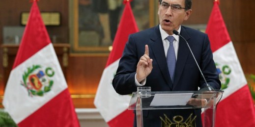 Peruvian President Martin Vizcarra speaks at the Government Palace in Lima, Peru, Sept. 27, 2019 (AP photo by Martin Mejia).