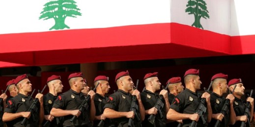 Lebanese marine special forces soldiers march during a military parade to mark the 76th anniversary of Lebanon's independence, at the Lebanese Defense Ministry, Beirut, Nov. 22, 2019 (AP photo by Hassan Ammar).
