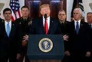 President Donald Trump addresses the nation from the White House on the ballistic missile strike that Iran launched against Iraqi air bases housing U.S. troops, Washington, Jan. 8, 2020 (AP photo by Evan Vucci).