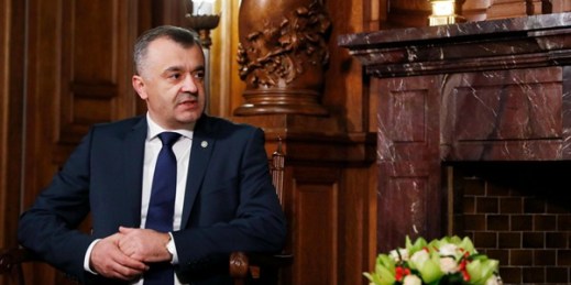 Moldovan Prime Minister Ion Chicu at a meeting in Moscow, Russia, Nov. 20, 2019 (Sputnik photo by Dmitry Astakhov via AP Images).