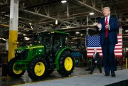 President Donald Trump arrives to speak about the new North American trade agreement at Dana Incorporated in Warren, Mich., Jan. 30, 2020 (AP photo by Evan Vucci).