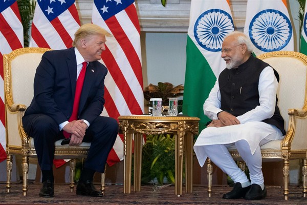 U.S. President Donald Trump and Indian Prime Minister Narendra Modi meet at Hyderabad House, New Delhi, India, Feb. 25, 2020 (AP photo by Alex Brandon).