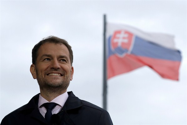 Slovakia’s incoming prime minister, Igor Matovic, arrives for an interview a day after the general election, in Bratislava, Slovakia, March 1, 2020 (AP photo by Petr David Josek).
