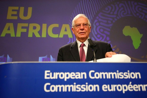 The European Union’s foreign policy chief, Josep Borrell, at a press conference at EU headquarters in Brussels, March 9, 2020 (AP photo by Olivier Matthys).