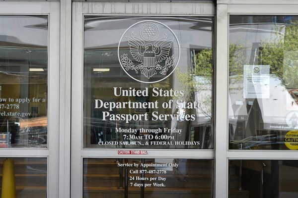 Outside view of a U.S. passport service center in New York City, April 21, 2020 (photo by Anthony Behar for Sipa USA via AP Images).
