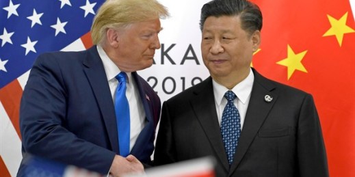 President Donald Trump shakes hands with Chinese President Xi Jinping on the sidelines of the G-20 summit in Osaka, Japan, June 29, 2019 (AP photo by Susan Walsh).