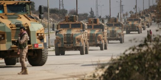 A Turkish military convoy in Idlib province, Syria, Feb. 22, 2020 (AP photo by Ghaith Alsayed).