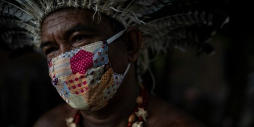 Pedro dos Santos, the leader of a community named Park of Indigenous Nations, in Manaus, Brazil, May 10, 2020 (AP photo by Felipe Dana).