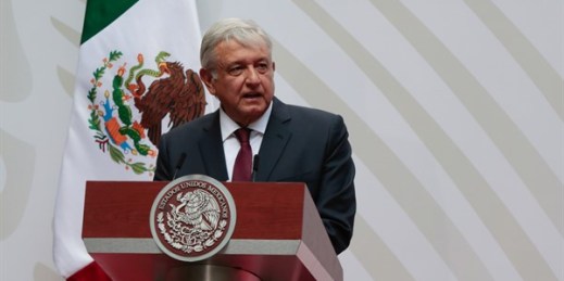 Mexican President Andres Manuel Lopez Obrador speaks at the National Palace in Mexico City, April 5, 2020 (AP photo by ).