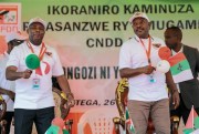 Burundi’s president-elect, Evariste Ndayishimiye, left, is accompanied by President Pierre Nkurunziza after Ndayishimiye was chosen as the CNDD-FDD party’s presidential candidate, Gitega, Burundi, Jan. 25, 2020 (AP photo by Berthier Mugiraneza).