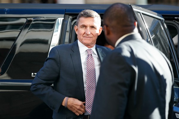 President Donald Trump's former national security adviser, Michael Flynn, arrives at federal court in Washington, Dec. 18, 2018 (AP photo by Carolyn Kaster).