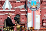 Russian President Vladimir Putin delivers his speech during the Victory Day military parade marking the 75th anniversary of the Nazi defeat, in Moscow, Russia, June 24, 2020 (pool photo by Sergey Pyatakov via AP).