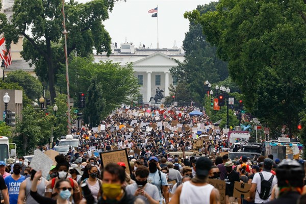 Demonstrators protest near the White House over the death of George Floyd, Washington, June 6, 2020 (AP photo by Jacquelyn Martin).