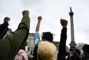 People gather in Trafalgar Square during a Black Lives Matter rally in London, June 12, 2020 (AP photo by Alberto Pezzali).