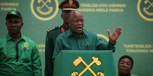 President John Magufuli speaks at the national congress of the ruling Chama Cha Mapinduzi party in Dodoma, Tanzania, July 11, 2020 (AP photo).