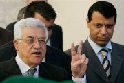 Palestinian Authority President Mahmoud Abbas, left, and then-Fatah official Mohammed Dahlan in the West Bank town of Ramallah, Dec. 18, 2006 (AP photo by Kevin Frayer).
