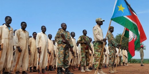 Military cadets march at a training center in Owiny Ki-Bul, South Sudan, June 27, 2020 (AP photo by Maura Ajak).