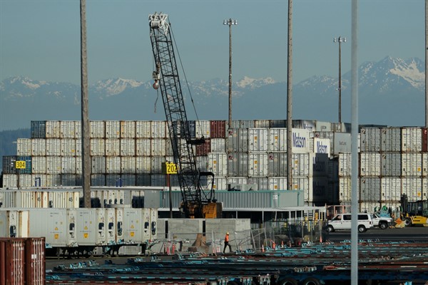 Truck trailers and cargo containers at the Port of Tacoma in Tacoma, Washington, May 10, 2019 (AP photo by Ted S. Warren).