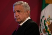 Mexican President Andres Manuel Lopez Obrador at his daily, morning news conference at the presidential palace in Mexico City, July 13, 2020 (AP photo by Marco Ugarte).
