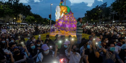 A gathering of pro-democracy protesters in Bangkok, Thailand.