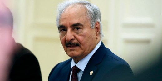 Libyan Gen. Khalifa Haftar joins a meeting with Greek Foreign Minister Nikos Dendias in Athens, Jan. 17, 2020 (AP photo by Thanassis Stavrakis).