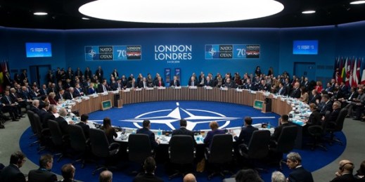 A plenary session at the NATO summit in Watford, England, Dec. 4, 2019 (AP photo by Evan Vucci).