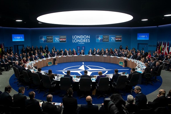 A plenary session at the NATO summit in Watford, England, Dec. 4, 2019 (AP photo by Evan Vucci).