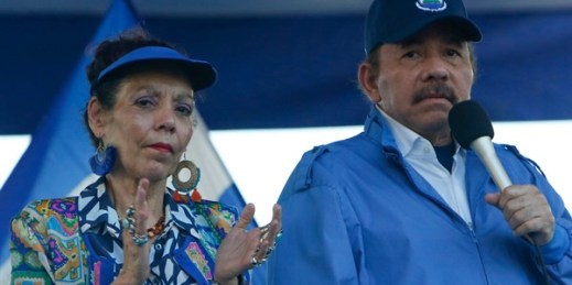 Nicaraguan President Daniel Ortega and his wife, Vice President Rosario Murillo, during a rally in Managua, Nicaragua, Sept. 5, 2018 (AP photo by Alfredo Zuniga).
