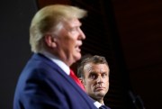 President Donald Trump and French President Emmanuel Macron during a joint press conference at the G-7 summit in Biarritz, France, Aug. 26, 2019 (AP photo by Andrew Harnik).