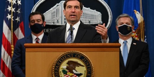 John Demers, assistant attorney general of the Justice Department’s National Security Division, announces charges against two British men who joined the Islamic State, at a press conference in Washington, Oct. 7, 2020 (Photo by Jim Watson via AP).