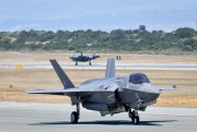 An F-35 arriving back at the British Royal Air Force's Akrotiri base in Cyprus, after flying in operational missions against the Islamic State, June 24, 2019 (Press Association photo by Jacob King via AP).