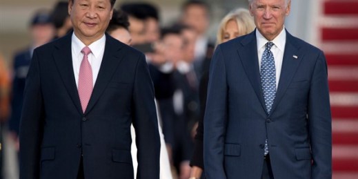 Chinese leader Xi Jinping and then-U.S. Vice President Joe Biden during an arrival ceremony at Andrews Air Force Base, Maryland, Sept. 24, 2015 (AP photo by Carolyn Kaster).