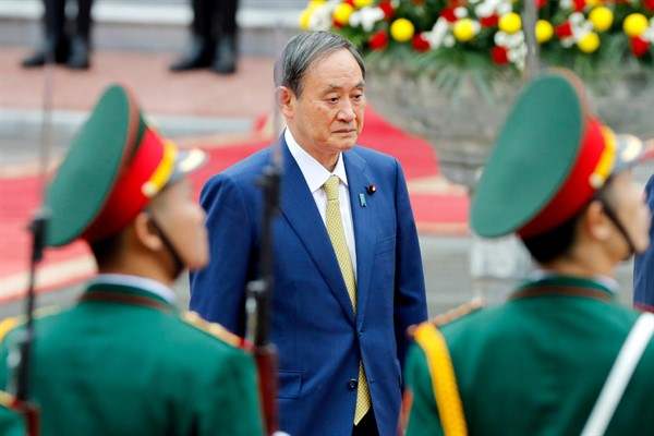 Japanese Prime Minister Suga Yoshihide at the Presidential Palace in Hanoi, Vietnam, Oct. 19, 2020 (AP photo by Minh Hoang).