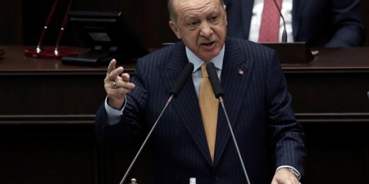 Turkish President Recep Tayyip Erdogan addresses ruling party lawmakers at the parliament, in Ankara, Turkey, Oct. 28, 2020 (AP photo).