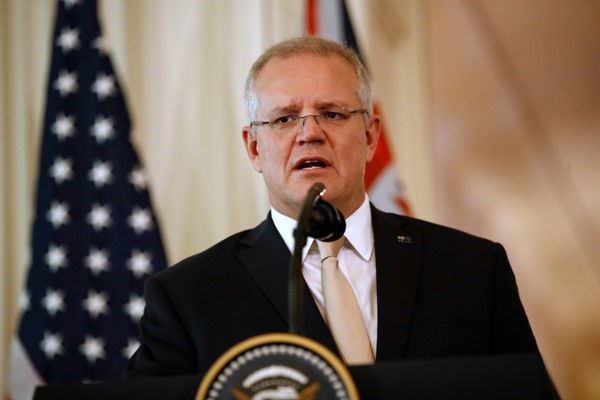Australian Prime Minister Scott Morrison at a news conference with President Donald Trump at the White House, in Washington, Sept. 20, 2019 (AP photo by Patrick Semansky).
