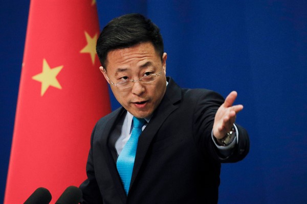 Chinese Foreign Ministry spokesman Zhao Lijian during a briefing at the Ministry of Foreign Affairs in Beijing, Feb. 24, 2020 (AP photo by Andy Wong).