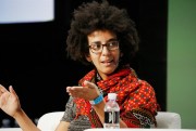 Former Google AI researcher Timnit Gebru speaks in San Francisco, California, Sept. 7, 2018 (Photo by Kimberly White/Getty Images for TechCrunch).