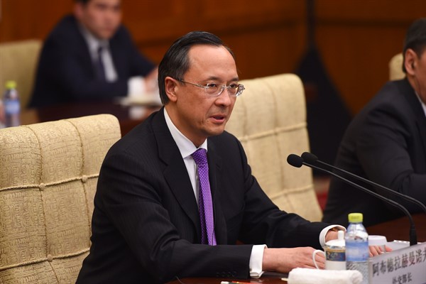 Kairat Abdrakhmanov, then serving as Kazakhstan’s foreign minister, at a meeting in Beijing, April 24, 2018 (pool photo by Madoka Ikegami for Kyodo, via AP Images).