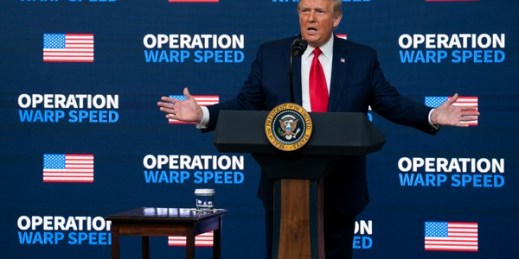 President Donald Trump speaks during an “Operation Warp Speed Vaccine Summit” at the White House, Washington, Dec. 8, 2020 (AP photo by Evan Vucci).