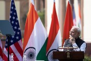 Indian Prime Minister Narendra Modi during a news conference with then-U.S. President Donald Trump in New Delhi, India, Feb. 25, 2020 (AP photo by Alex Brandon).