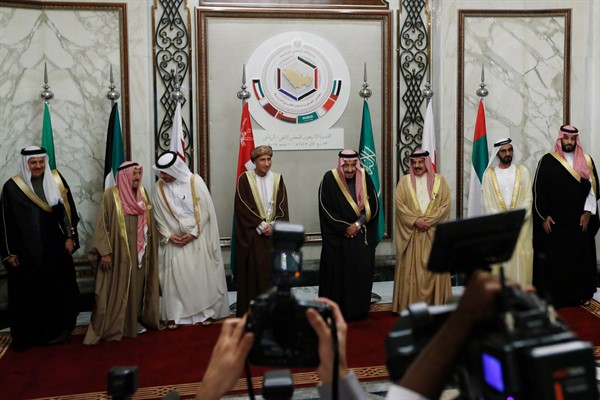Leaders of the Gulf Cooperation Council following their summit in Riyadh, Saudi Arabia, Dec. 10, 2019 (AP photo by Amr Nabil).